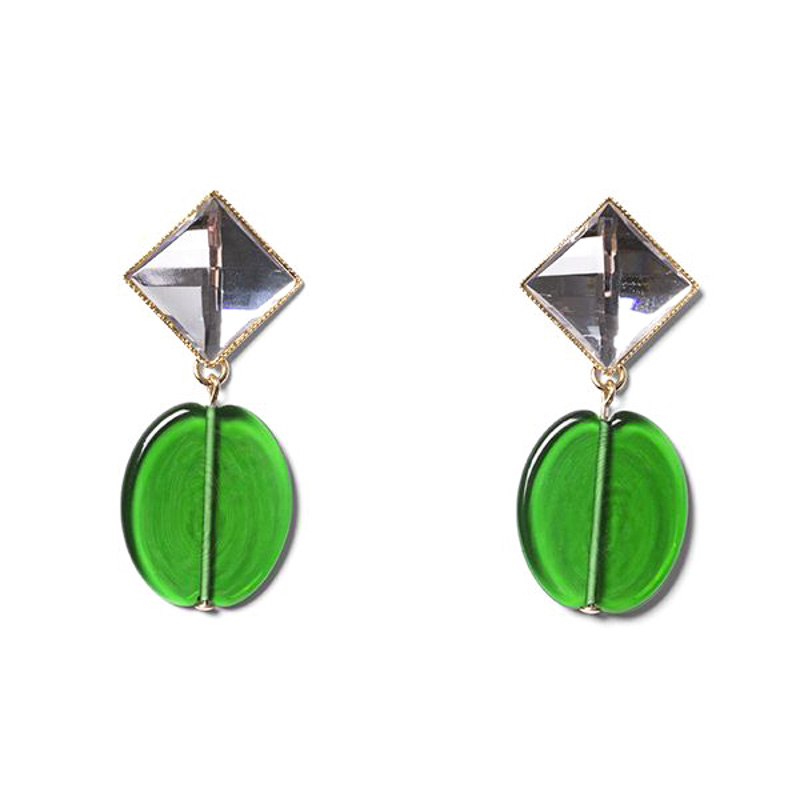 Photo du produit  Boucles d'Oreilles Clip Yves - Doré Or Vert Cristal