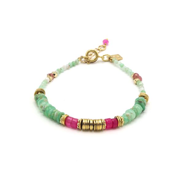 Photo de  Bracelet Heishi Flora - Doré Or Pierres Calcédoine Rose Chrysoprase