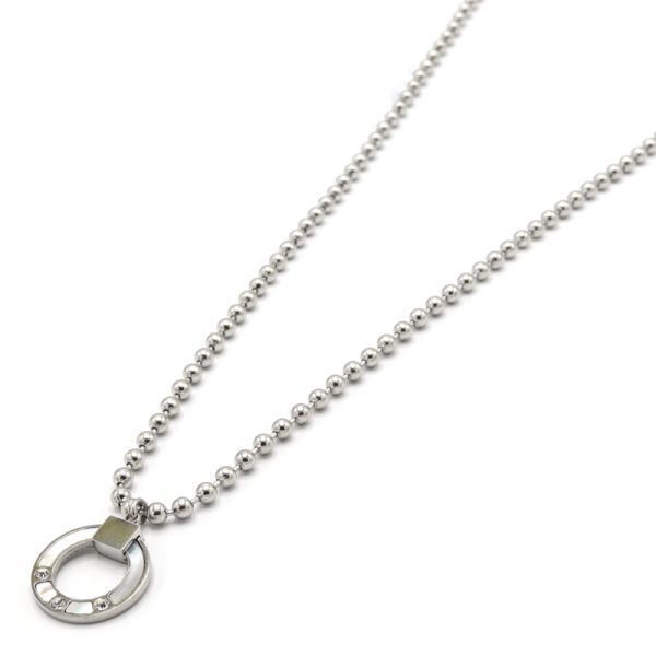 Photo de  Collier Pendentif Cercle Nacre Blanche et Zircons - Acier