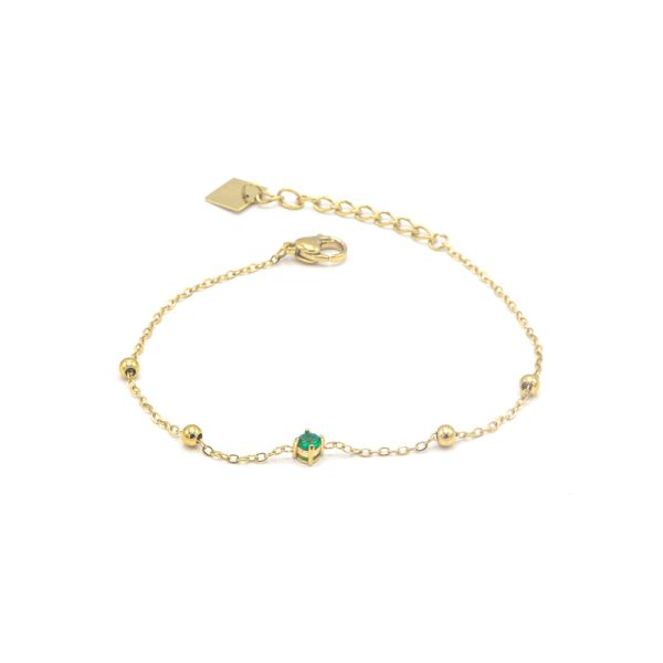 Photo de  Bracelet Chaine Boule 1 Zircon Vert - Acier Doré Zircon Vert