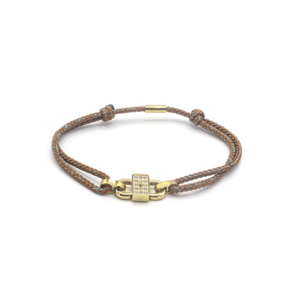 Photo de  Bracelet Adriette Cordon Médaille Ovale Zircons - Acier Doré Taupe