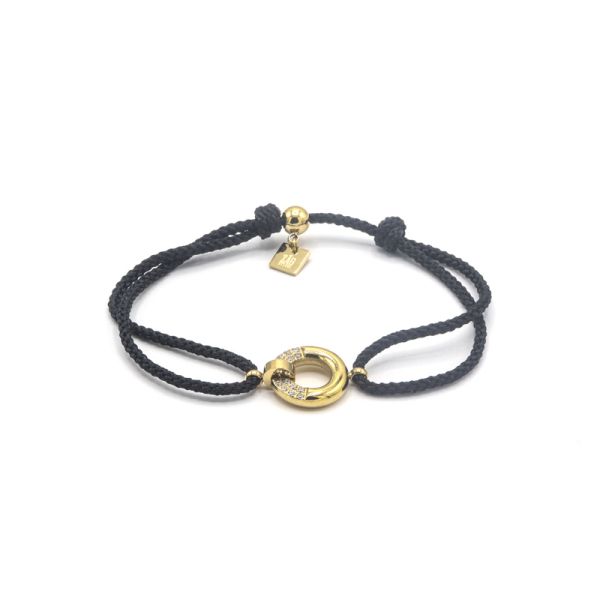 Photo de  Bracelet Cordon Médaille Bouée Zircon - Acier Doré Noir