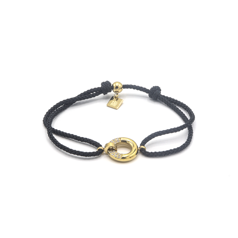 Photo du produit  Bracelet Cordon Médaille Bouée Zircon - Acier Doré Noir